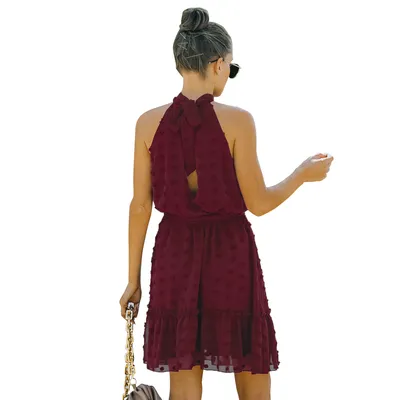 Jacquard Cutout Skirt Halterneck Chiffon Dress