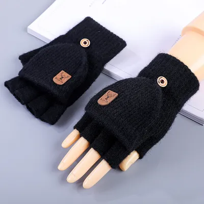 Men's Half Finger Gloves Winter Knitted Wool Fingerless