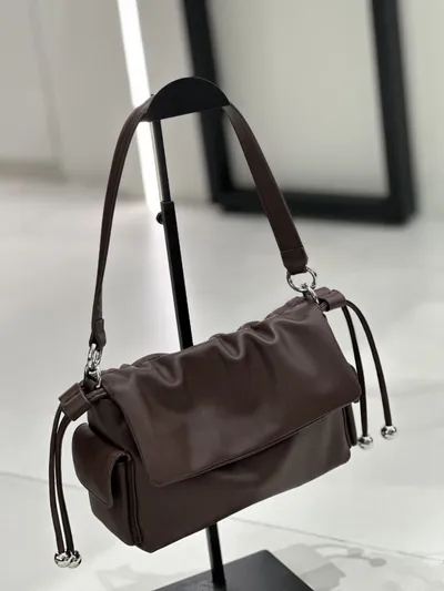 Cross-border Top-grain Leather Cloud Bag, High-end Versatile Genuine Leather Shoulder Bag, Fashionable Drawstring Pleated Underarm Bag