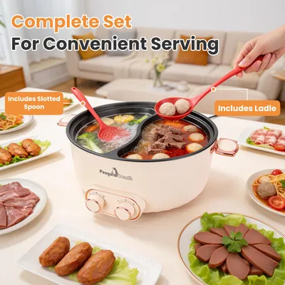 6L 1.59Gal Electric Hot Pot With Divider And Lid 2000W Stainless Steel With 2 Heat Settings Independent Control Overheat Protection Ladle & Slotted Spoon For Hot Pot Soup Noodles Shabu