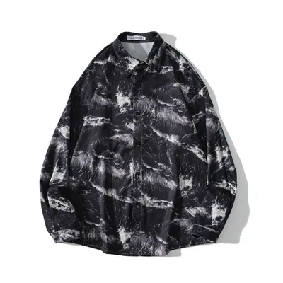Vintage Design Hong Kong Style Print Draped Oil Painting Shirt