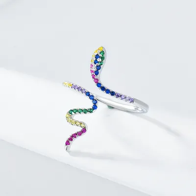 Sterling Silver Fancy Diamond Snake Ring Jewelry