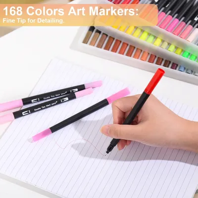 168 Colors Dual Tip Brush Markers Set Black Barrel Watercolour Pens For Colouring Drawing Sketching Calligraphy Art Supplies With Carry Case