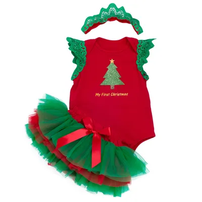 Baby Christmas Tree Green Romper Mesh Skirt Suit