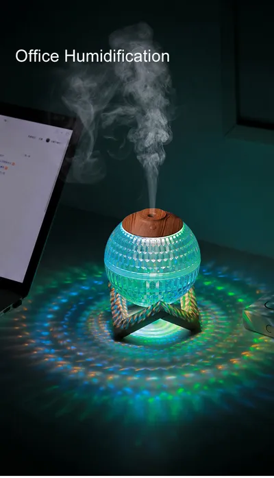 مرطب هواء صغير الحجم بتصميم كرة كريستالية، ألوان RGB، إبداعي، رذاذ صامت، تحكم في مستوى الصوت