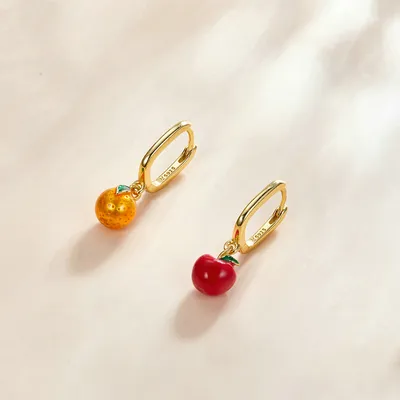 Sterling Silver Single Stud Earrings Oil Drop Orange