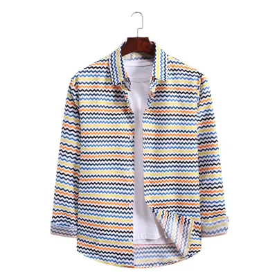 Striped Printed Long-sleeved Shirt Plus Size Wave Pattern