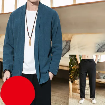 Spring Jacket Retro Cotton And Linen Cardigan Jacket Men's Plus Size Windbreaker