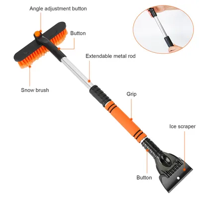3 Color Options -- 1Pc 3 In 1 Windshield Ice Scraper Extendable Car Snow Removal Tool Telescoping Car Broom Snow Shovel Automobile Frost Removal