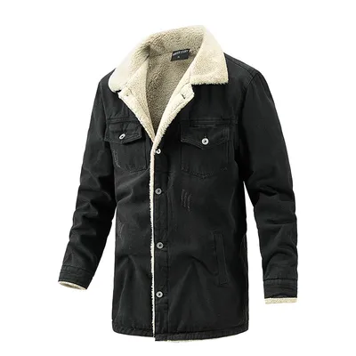 Men's Mid-length Denim Jacket Plus Fleece Warm