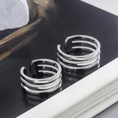S925 Silver Jewelry Three-line Women's Ring Retro Simple All-matching Couple Style
