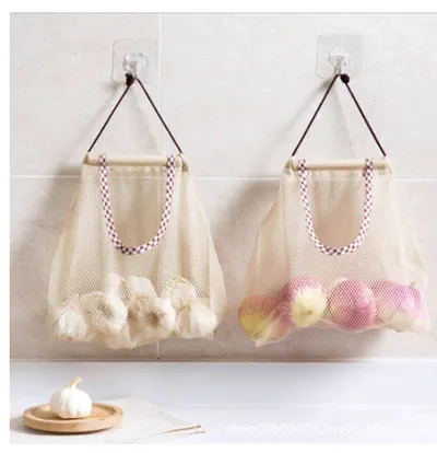 Polyester Mesh Kitchen Storage Bag Portable Net Bag Shopping Bag Home Storage Wall Shelves Kitchen Accessories