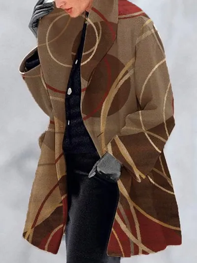 Fashion Retro Women's Lapel Print Wool Jacket