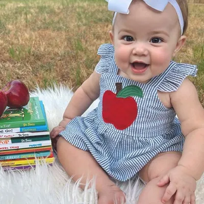 Kids Baby Girl Back To School Outfit, First Day Of School, Summer Ruffle Sleeves Applique Top & Shorts Set