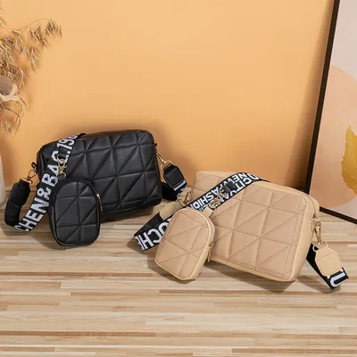 2Pcs Rhombus Shoulder Bag With Wallet Letter Print Wide Shoulder Strap