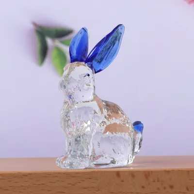 Crystal Crafts Blue Gold-painted Ears Lying Rabbit Standing Glaze Colorful Desktop Bedroom Decoration