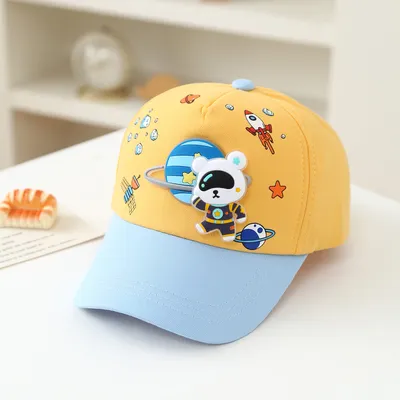 New Space Bear Kids' Baseball Cap - Colorful Baby Plaid Hat With Cartoonish Cute Style - Suitable For Daily Use