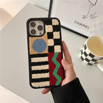 Plush Check Geometric Panel Phone Case