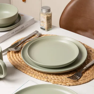 12-Piece Stoneware Dinnerware Sets With Mugs  Microwave & Dishwasher Safe  Non-Toxic Dinner Plates Bowls Set   Stackable Matte Glaze Kitchenware For 3