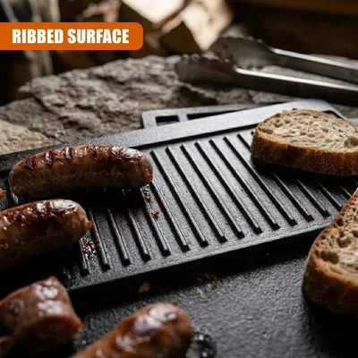 Griddle Plate Cast Iron Reversible BBQ Skillet Fry Pan Grill Double Sided