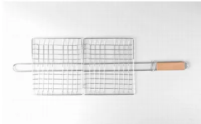 Stainless Steel Outdoor Grill Wooden Handle Square