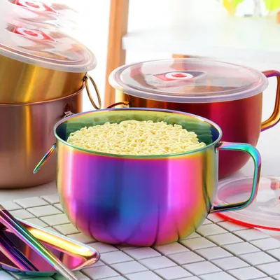 304 Stainless Steel Snack Cup Korean Style Thickened Heat Insulation Large Capacity Lunch Box Instant Noodle Bowl Dormitory Night Snack With Lid