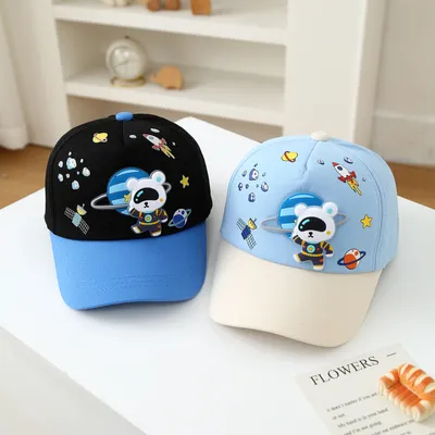 New Space Bear Kids' Baseball Cap - Colorful Baby Plaid Hat With Cartoonish Cute Style - Suitable For Daily Use