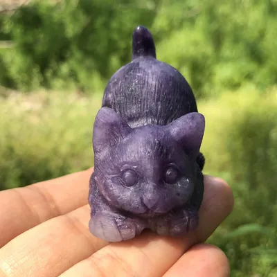 Natural Crystal Carving Purple Mica Cat Craft Ornament