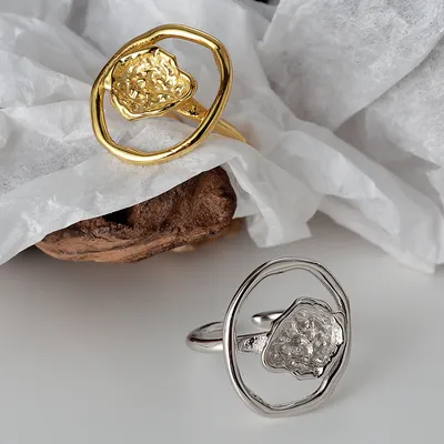 Simple S925 Sterling Silver Irregular Convex  Female Ins Opening Hollow Circle Index Finger Ring