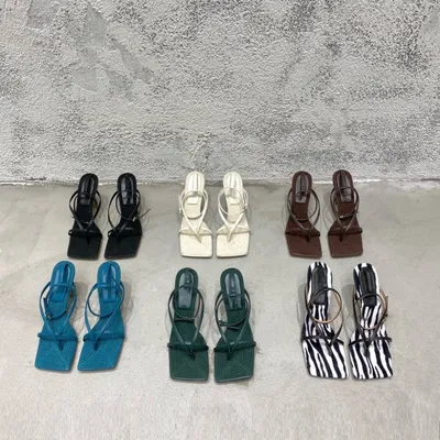 Square-toe High-heel Sandals In Woven Mesh And Leather