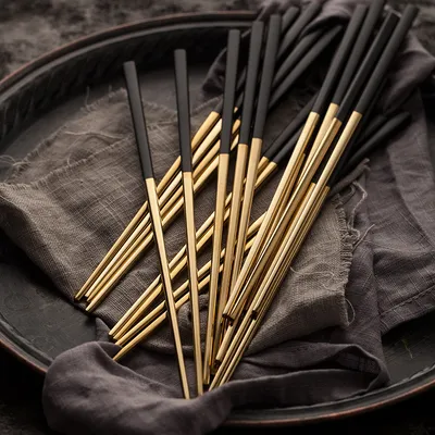 Home Creative Square European Chopsticks Spoon Tableware Black Gold Handle Long Chopsticks