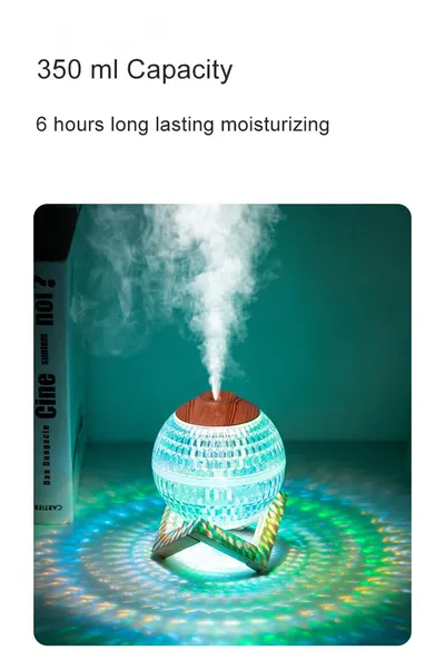 مرطب هواء صغير الحجم بتصميم كرة كريستالية، ألوان RGB، إبداعي، رذاذ صامت، تحكم في مستوى الصوت