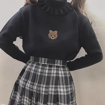 Japanese Cute Girl Blouse Slim Fit Wooden Ear Turtleneck Sweater Sweater Autumn And Winter Undershirt