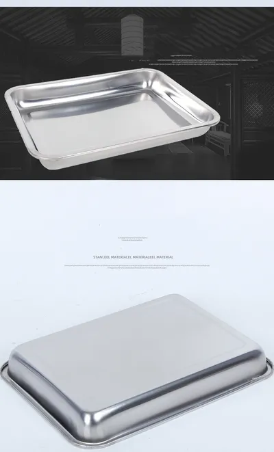 Stainless Steel Storage Trays Square Plate Thickening Pans Rectangular Tray Barbecue Deep Rice Dishes Bbq Kitchen Accessories