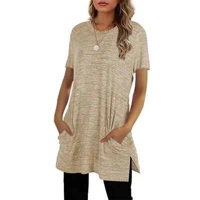 Round Neck Short Sleeve Long T-shirt Bottoming Shirt