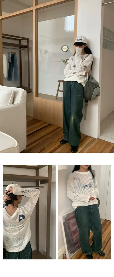 Women's Round Neck Hollow-out American Letter Loose Sweater