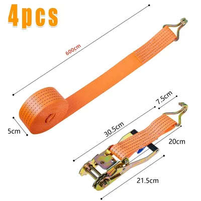 4X Heavy Duty Ratchet Ties Down Straps 50mm-6 Meter Lashing Cargo Luggage 3000KG