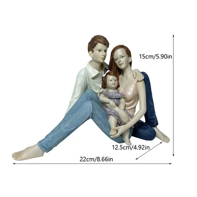 A Family Of Three Sitting Posture Painted Resin Crafts Home Warm Decoration Ornaments