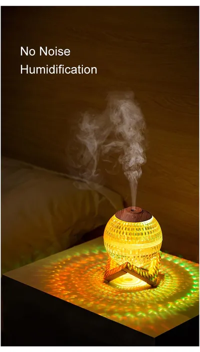 مرطب هواء صغير الحجم بتصميم كرة كريستالية، ألوان RGB، إبداعي، رذاذ صامت، تحكم في مستوى الصوت