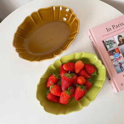 Retro Japanese Style Wave Lace Ceramic Oval Bakeware