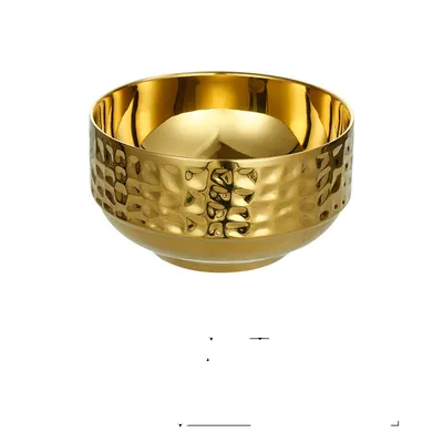 Stainless Steel Double-layer Anti-scald Household Rice Bowl Diamond Pattern