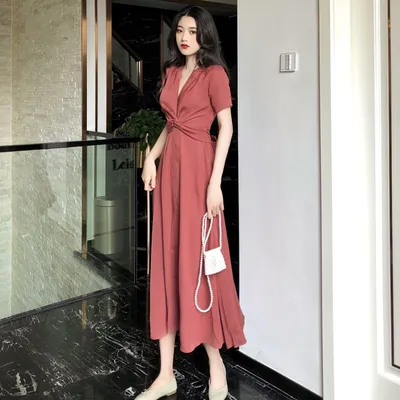 Light Yellow Long Skirt French Bellflower Waist Dress
