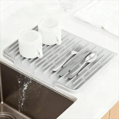 Non Slip Large Silicone Dish Draining Mat, Heat Resistant Sink Liner Countertop Trivet For Kitchen Dishes, Cookware Utensils.