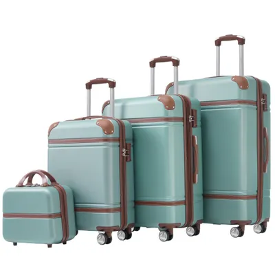 طقم حقائب سفر صلبة مكون من 4 قطع، مقاس 20×24×28 بوصة، يشمل حقائب سفر وحقيبة مستحضرات تجميل، حقيبة سفر دوارة مزودة بقفل TSA، خفيفة الوزن