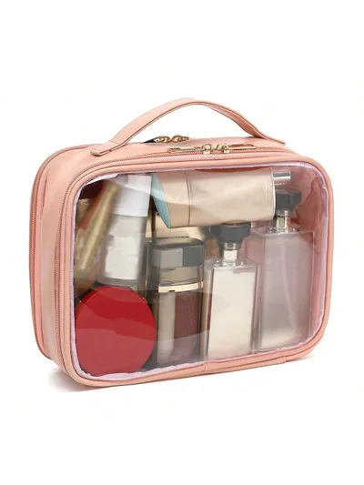 Clear Makeup Bag For Women, Clear Cosmetic Bag Travel Toiletry Bags Makeup Organizer Bag With Detachable Brush Holder Summer Travel, Vacation Home Bathroom Decor Holiday Makeup Organizer Bathroom Acce