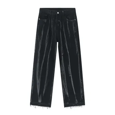 New Personalized Minority Tie-dyed Striped Loose Straight Jeans
