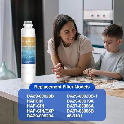 عبوة من 1-6 فلاتر مياه بديلة للثلاجة، متوافقة مع فلاتر المياه التالية: HAF-CIN EXP، DA29-00020B، HAF-CIN، DA29-00020B-1، RF28HMEDBSR، RF263BEAESR، RS25J500DSR، RF263TEAESG، HDX FMS-2، DA97-08006A-1