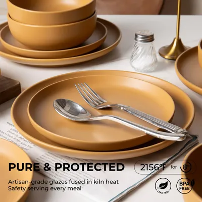 12-Piece Stoneware Dinnerware Sets With Mugs  Microwave & Dishwasher Safe Non-Toxic Dinner Plates Bowls Set  Stackable Matte Glaze Kitchenware For 3