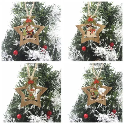 Christmas Pentagram Wooden Craft Gift Pendant