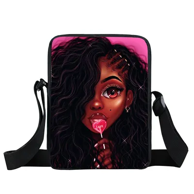 Black girl cartoon diagonal bag